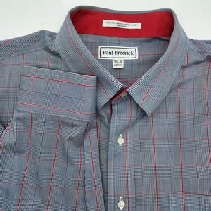 Paul Fredrick Men's 18.5 38 Classic Fit Blue Red Plaid Dress Shirt Cotton